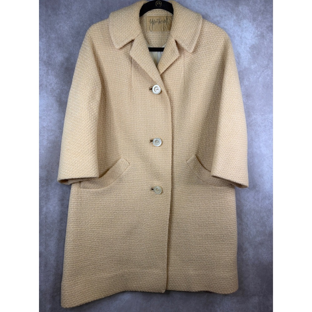 Vintage 60s Youthcraft Coat Womens M Cream Boucle ILGWU Union Made Wool
